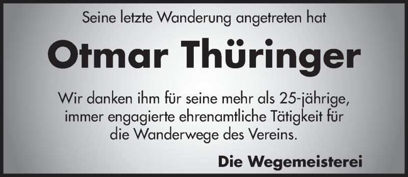  Traueranzeige für Otmar Thüringer vom 31.10.2014 aus Pegnitz-Zeitung